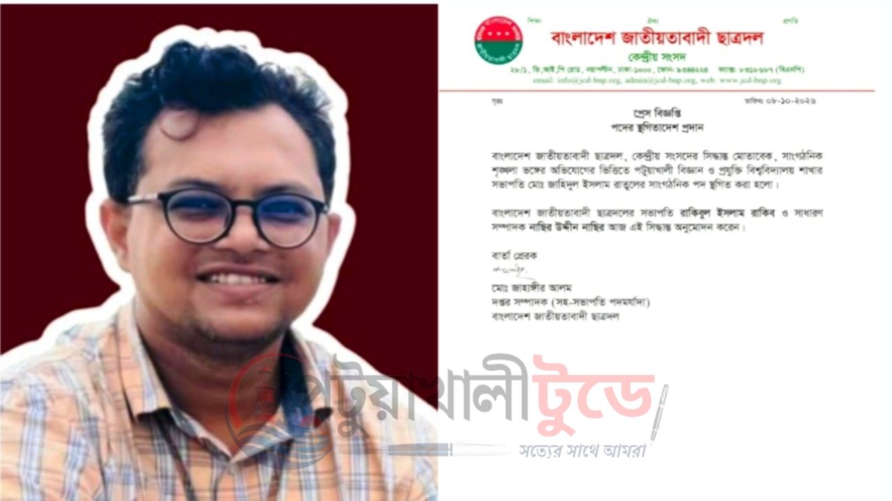 পবিপ্রবি ছাত্রদলের সভাপতি জাহিদুল ইসলাম রাতুলের পদ স্থগিত